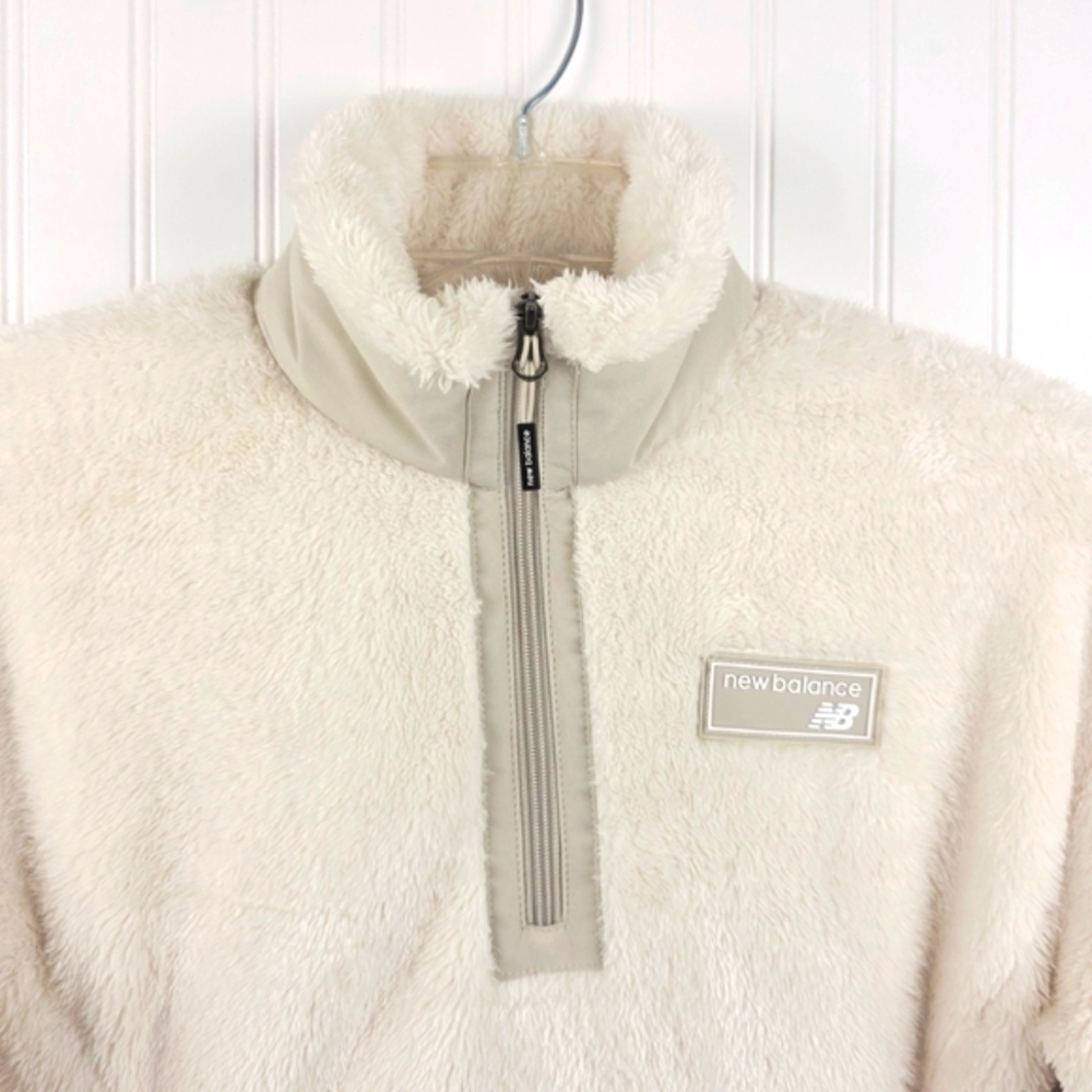 New Balance Cream Sherpa Fleece Pullover 1/4 Zip Cozy Jacket Size Small - Picture 4 of 12